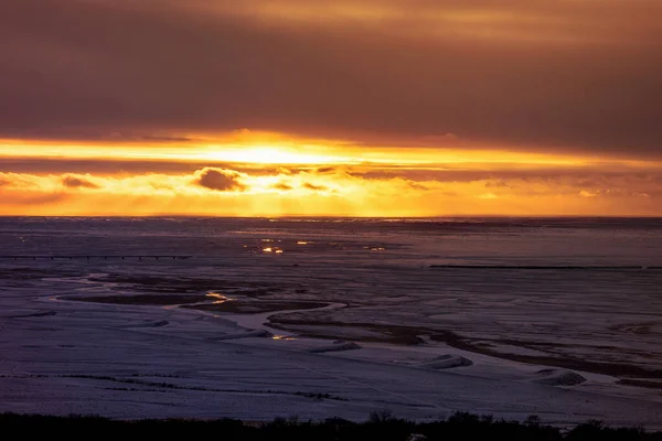 Producción Energía Geotérmica Islandia Puesta Sol Con Vapor Tierra Vikinga — Foto de Stock