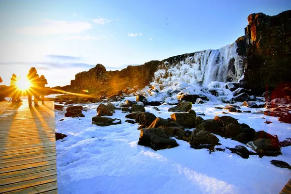 Camino Entre Dos Placas Tectónicas Dos Continentes Separados Islandia Europa — Foto de Stock