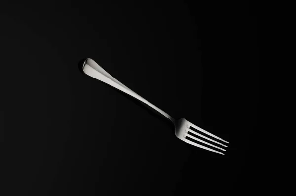 Metal Fork Lies Black Background — Stock Photo, Image