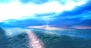 Günbatımı üzerinde ocean.3d render