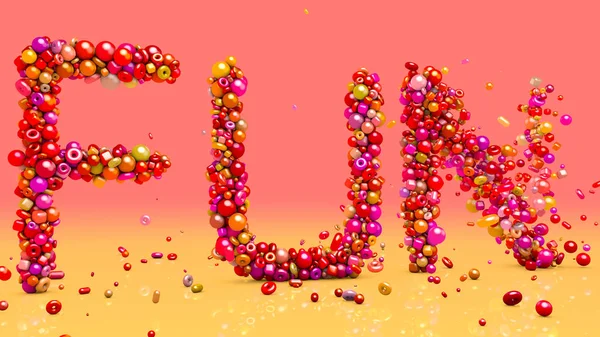Divertente. Resa 3d. Compleanno, celebrazione, vacanza, sfondo vacanza con testo da caramelle . — Foto Stock