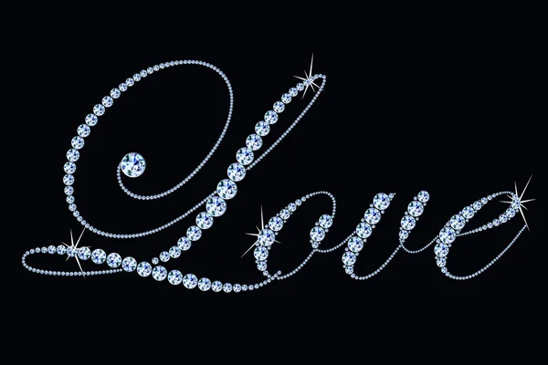 Fraai vormgegeven tekst Love gemaakt van diamanten. Concept voor bruiloft, feest, Valentijnsdag. — Stockfoto