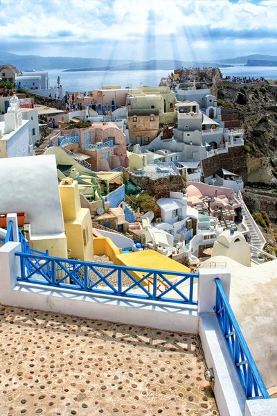 Santorini island, Greece. Oia, Fira  town. Traditional and famous houses and churches over the Caldera, Aegean sea