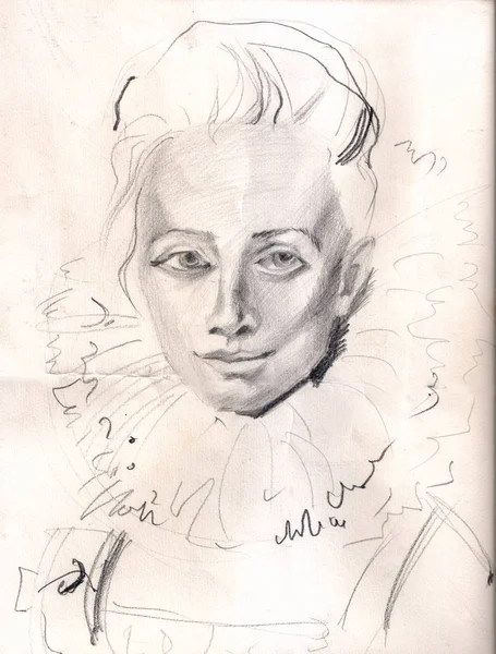 Αρχικό σχέδιο, εικονογράφηση, πορτραίτο γυναίκας, χέρι — Φωτογραφία Αρχείου
