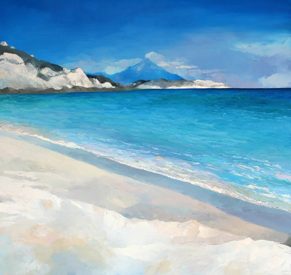 Original painting, artwork, oil on canvas, natural beach in Greece — Stock Photo, Image