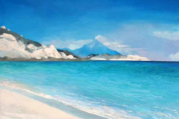 Pintura original, obra de arte, óleo sobre tela, praia natural na Grécia — Fotografia de Stock
