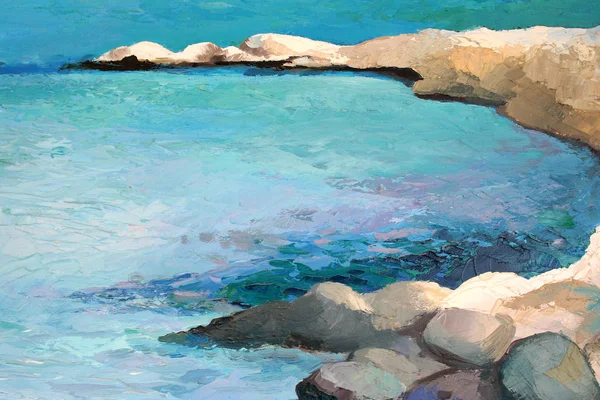 Original painting, artwork, oil on canvas, natural beach cove in Greece — Stock Photo, Image