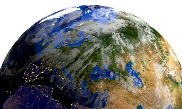Planet bumi di spasi. Eropa, Afrika, Asia. 3d render. "Unsur-unsur gambar ini dilengkapi oleh NASA " — Stok Foto