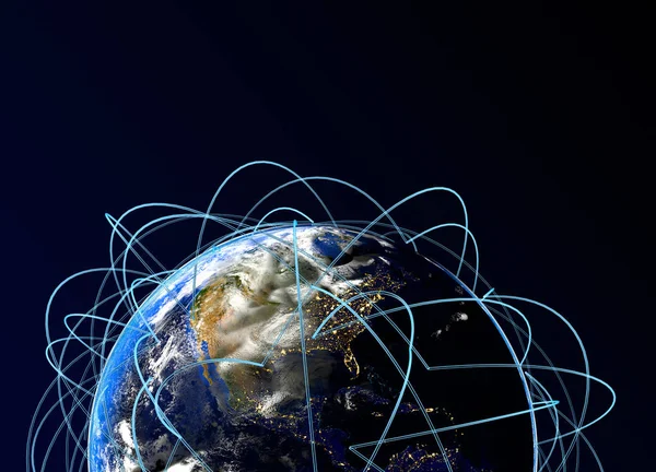 Internet Concept of global business. Principales routes aériennes en Europe, Afrique, Asie. 3d rendu. "Eléments de cette image fournis par la NASA " — Photo