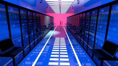  Terminal sunucu odası izleyicisi'nde datacenter.3d sunucu rafları ile render