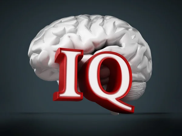 Человеческий мозг и IQ слово на черном фоне. 3D иллюстрация — стоковое фото