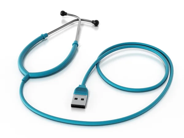 Stethoscope connected to the USB cable. 3D illustration — ストック写真