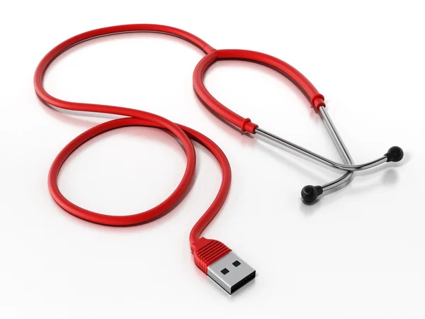 Stethoscoop aangesloten op de USB-kabel. 3D illustratie — Stockfoto