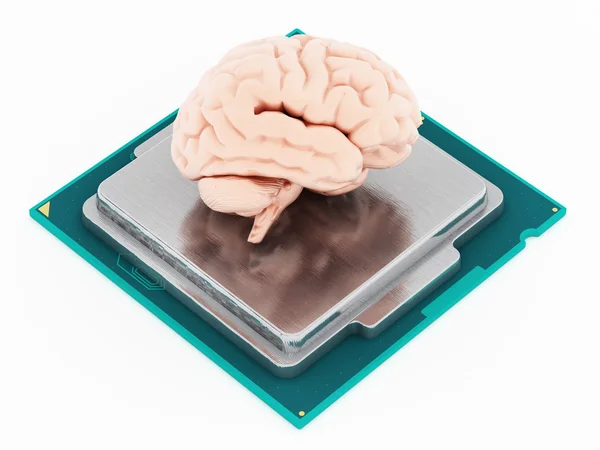 Microprocesador y cerebro humano. Ilustración 3D — Foto de Stock