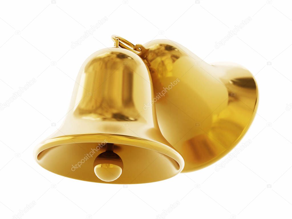 Golden bells isolated on white background. 3D illustration