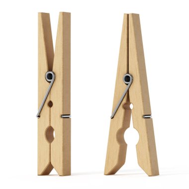 Beyaz arka plan üzerinde izole ahşap mandal. 3D çizim