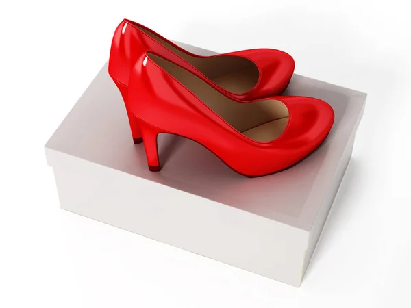 Zapatos de mujer y caja blanca. ilustración 3d —  Fotos de Stock