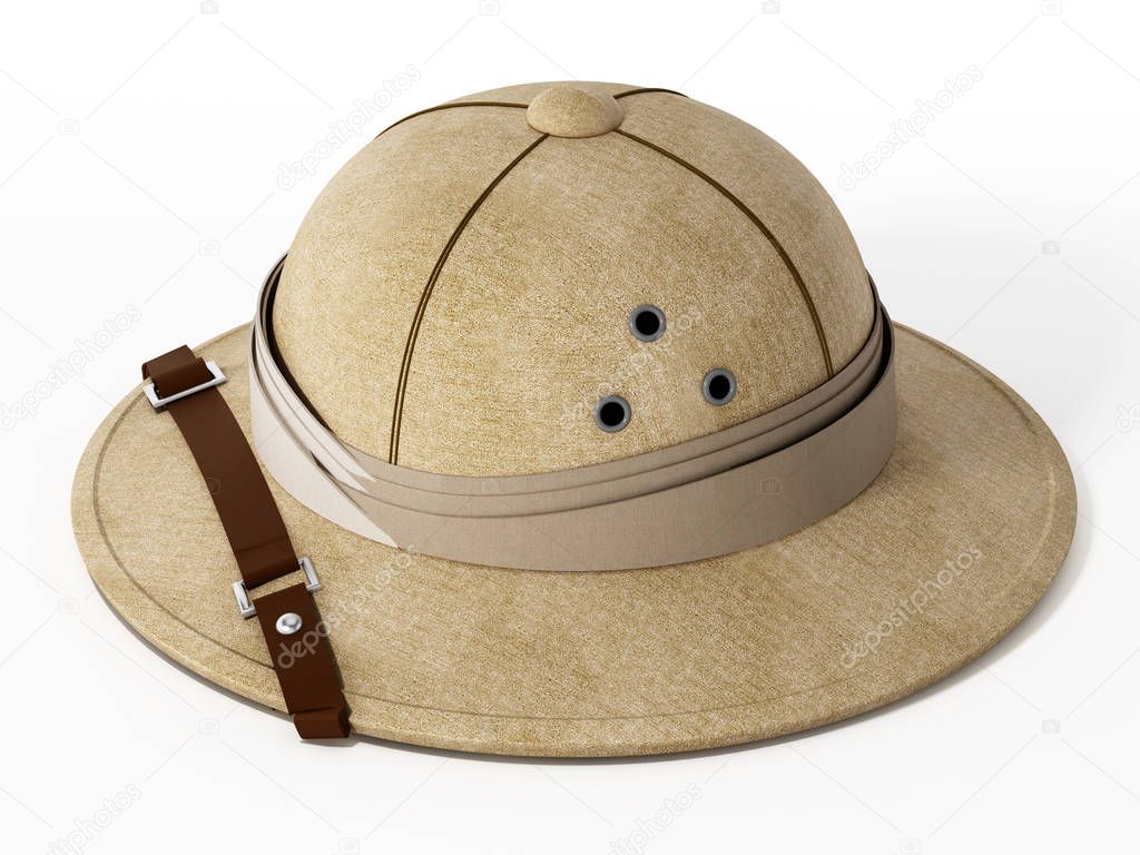 Vintage explorer hat isolated on white 3D illustration