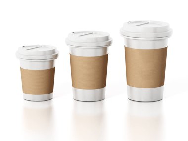 Çeşitli kahve fincanı beyaz arka plan üzerinde izole ölçekli. 3D çizim