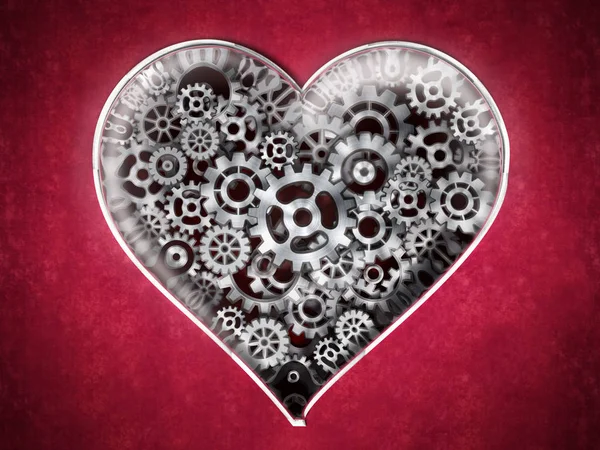 Metal cogs forming heart shape. 3D illustration — Stock Photo, Image