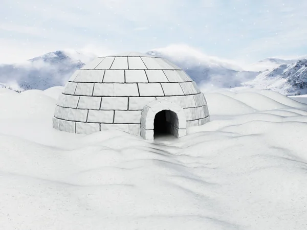 Iglu steht auf verschneiten Ebenen. 3D-Illustration — Stockfoto