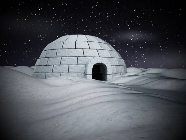 Igloo stojący na płaszczyźnie snowy. ilustracja 3D — Zdjęcie stockowe