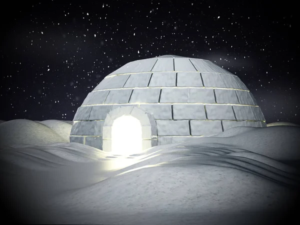 圆顶冰屋站在雪面上。3d 图 — 图库照片