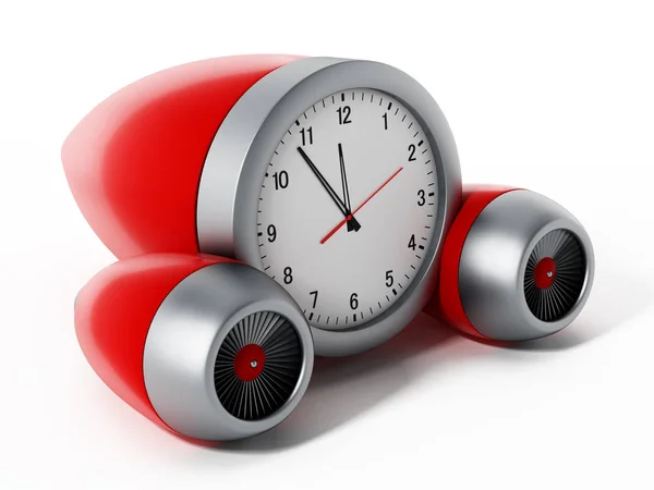 Clock pointing a couple of minutes to 12 with jet engines.3D illustration — Stock Photo, Image