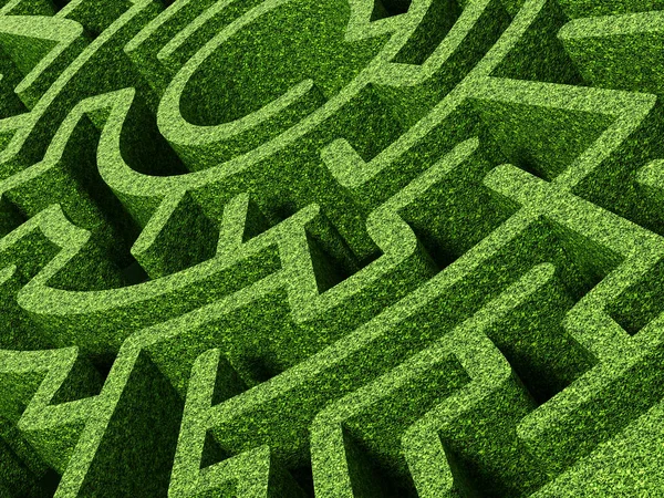 Round garden maze with green bushes as walls. 3D illustration — Stock Photo, Image