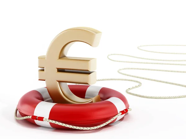 Goldenes Euro-Symbol auf Rettungsring. 3D-Illustration — Stockfoto