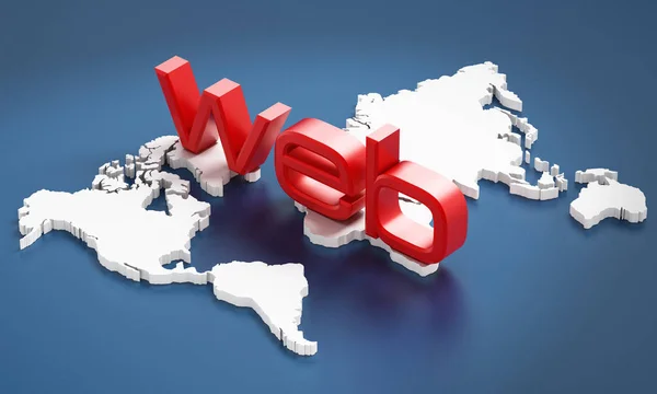 Red web word en el mapa de la Tierra. Ilustración 3D — Foto de Stock