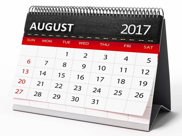 Август 2017 календарь рабочего стола. 3D иллюстрация — стоковое фото
