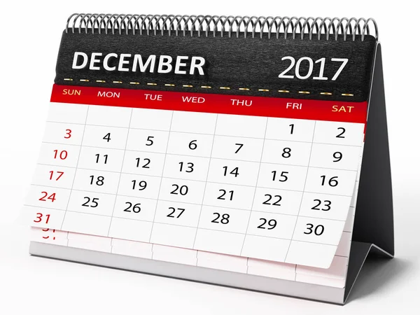 Декабрь 2017 календарь рабочего стола. 3D иллюстрация — стоковое фото