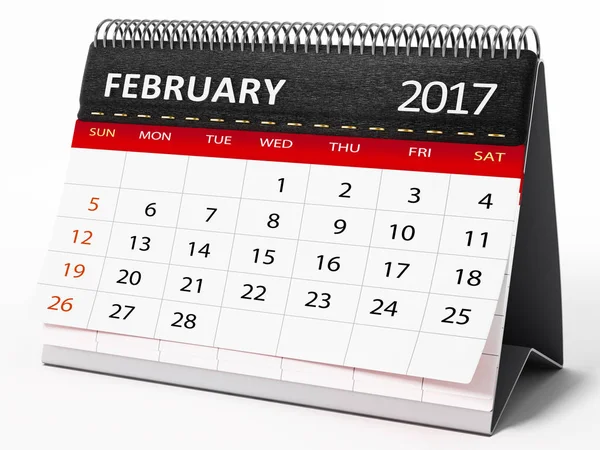Февраль 2017 календарь рабочего стола. 3D иллюстрация — стоковое фото
