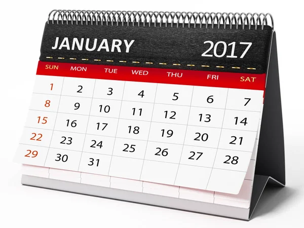 Январь 2017 календарь рабочего стола. 3D иллюстрация — стоковое фото