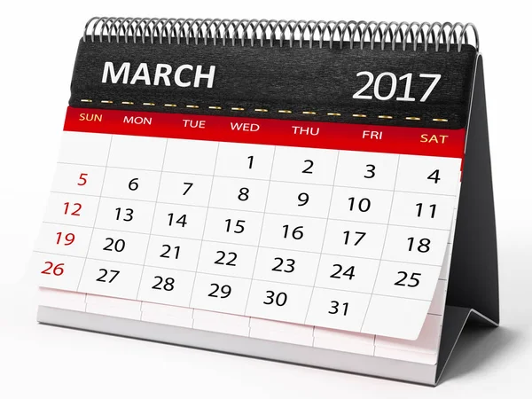 Март 2017 календарь рабочего стола. 3D иллюстрация — стоковое фото