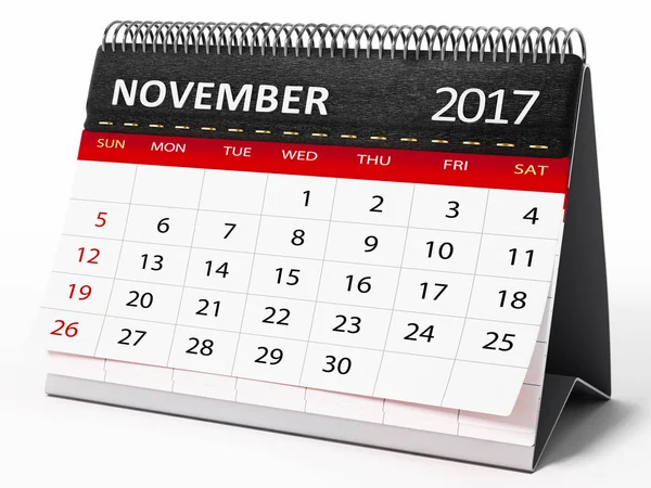 Novembro 2017 calendário desktop. Ilustração 3D — Fotografia de Stock