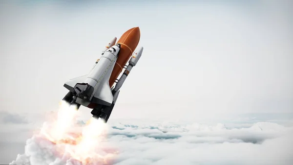 Запускається ракета, що перевозить космічний човник. 3D ілюстрація — стокове фото
