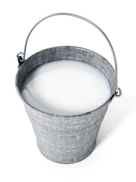 Secchio di metallo con latte. Illustrazione 3D — Foto Stock