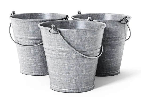 Prázdný plechový kbelík izolovaných na bílém pozadí. 3D obrázek — Stock fotografie
