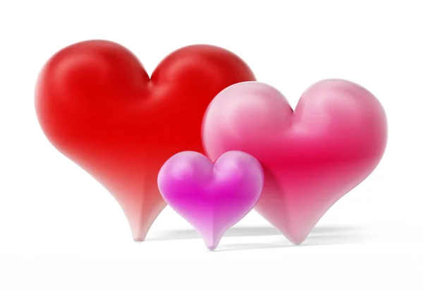 Coeurs rouge, rose et violet.Illustration 3D — Photo