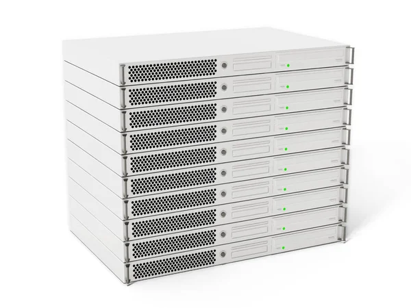 Белые единицы сервера данных изолированы на белом фоне. 3D иллюстрация — стоковое фото
