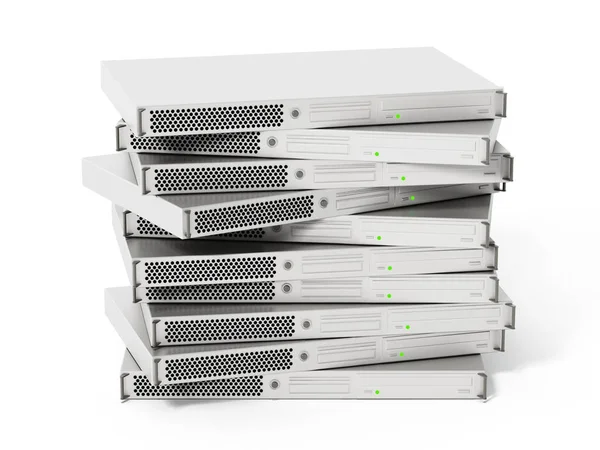 Unità di server dati bianchi isolate su sfondo bianco. Illustrazione 3D — Foto Stock