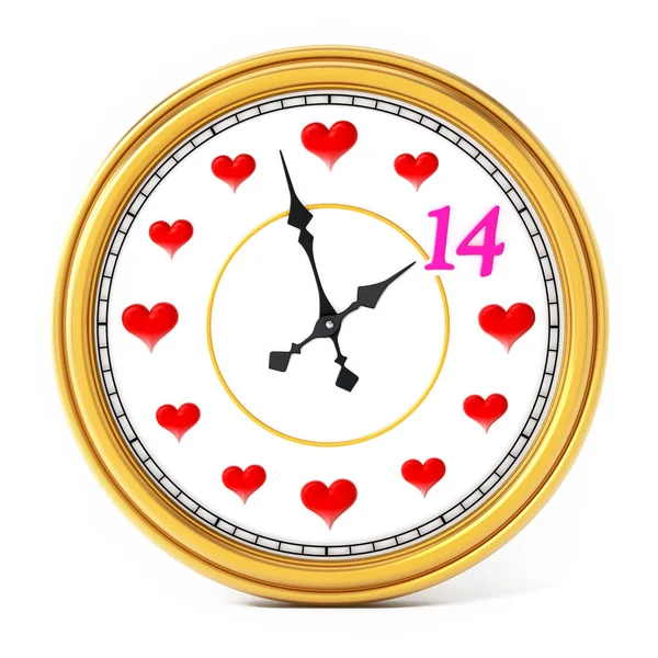 Рука годинника вказує рожевий номер 14. 3D ілюстрація — стокове фото