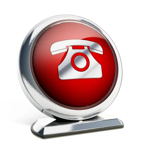 Botão vermelho brilhante com símbolo de telefone. Ilustração 3D — Fotografia de Stock