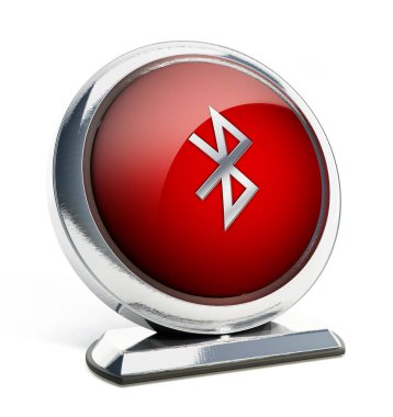 Bluetooth simgesi olan parlak kırmızı düğme. 3D çizim