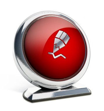 Parlak kırmızı bir düğme ile kalem simgesi. 3D çizim