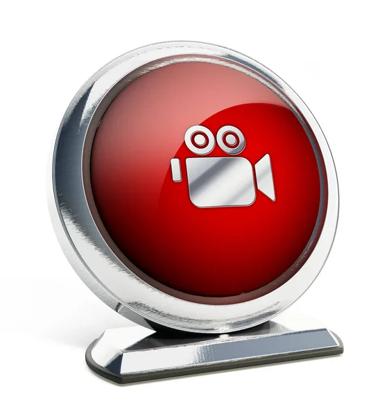 Glossy red button with camera symbol. 3D illustration — Stock Photo, Image