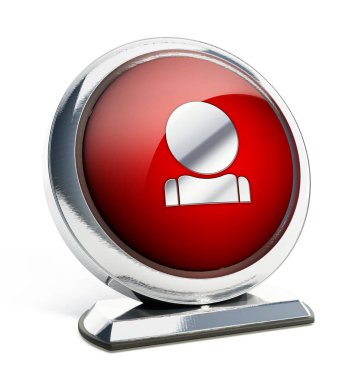 Kişi simgesi olan parlak kırmızı düğme. 3D çizim