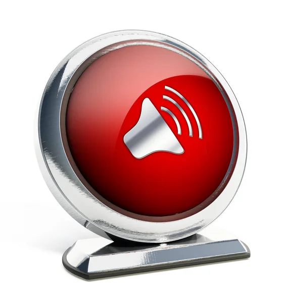 Botão vermelho brilhante com símbolo de alto-falante — Fotografia de Stock